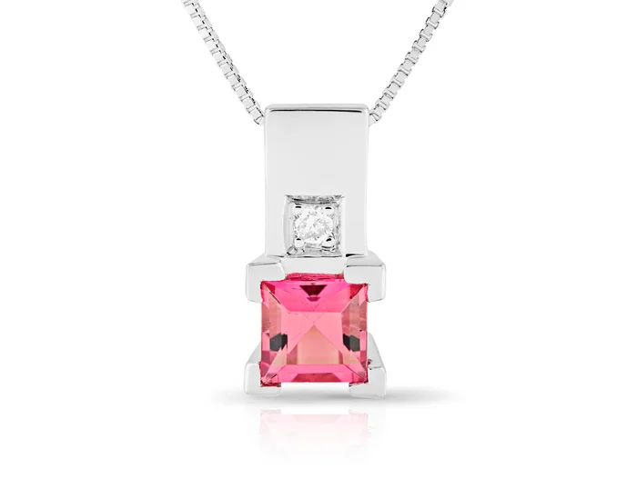0.75ct Pink Tourmaline and Diamond Necklace
