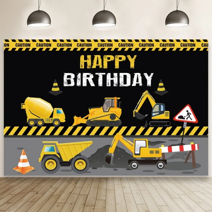 1.5m x 1m Construction Vehicle Series Happy Birthday Photography Background Cloth(Mdn09841)