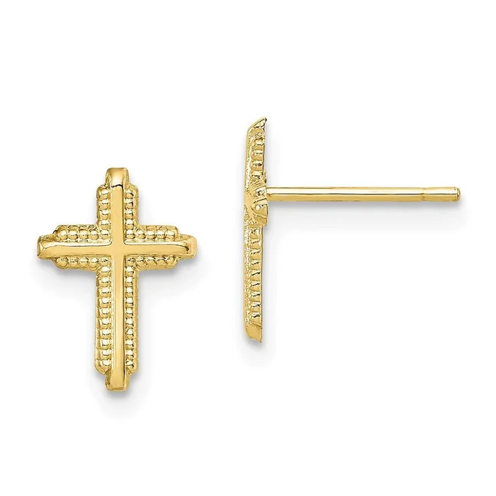 10K Yellow Gold Polished Cross Post Earrings