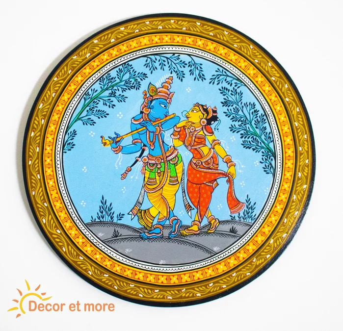 12 inch Hand-painted Pattachitra Wall Plate – Radha Krishna