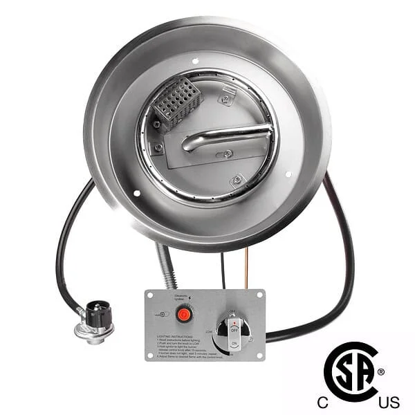 12″ Round CSA Certified Fire Pit Burner Kit, Stainless Steel, Propane, Electronic Ignition