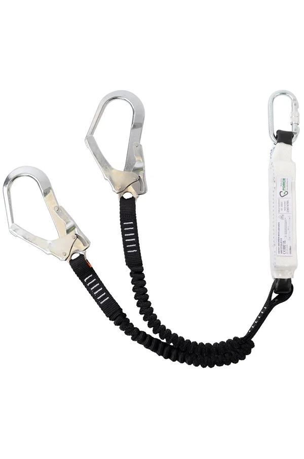 137kg Elasticated Twin-Leg “Y” Shock Absorbing Lanyard 1.5mtr c/w Scaffold Hooks