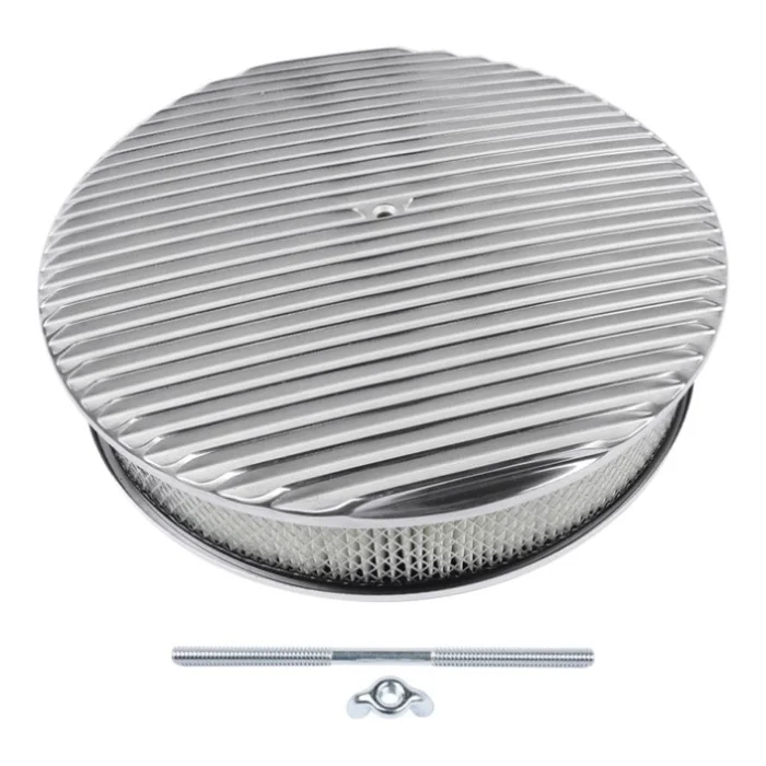 14″ x 3″ 14 Full Finned Aluminum Round Air Cleaner Air Filter Kit Polished with a Recessed Base and 28755144