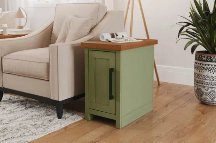 14 inch Chairside Table, No Assembly Required, Sage Green and Fruitwood Finish GL-B108P160215