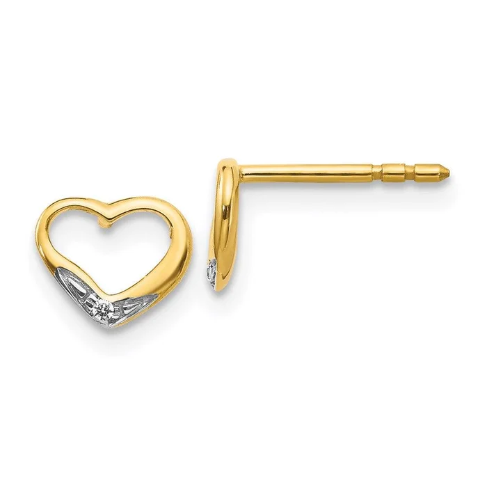 14k & Rhodium Diamond Heart Post Earrings