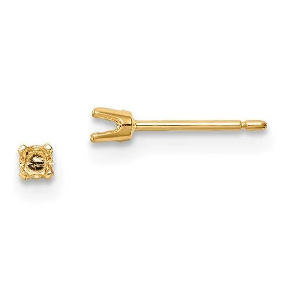 14k 2.25mm Round Stud Earring Mounting w/backs No Stones Included