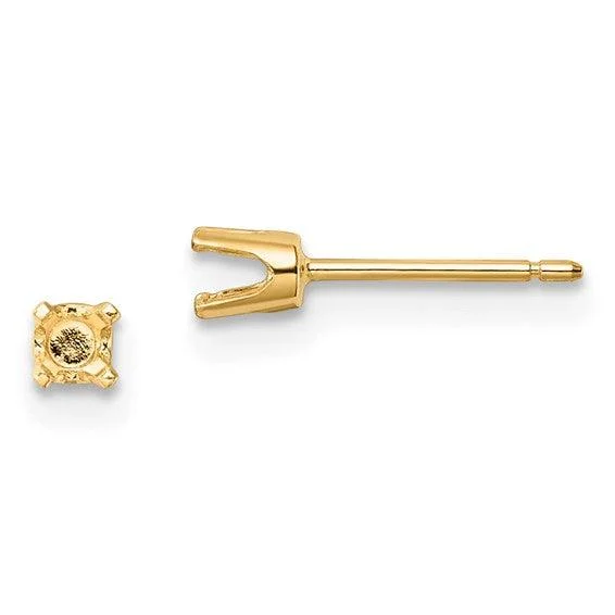14k 3mm Round Stud Earring Mounting w/backs No Stones Included