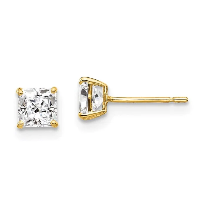 14k 4mm Square CZ Post Earrings