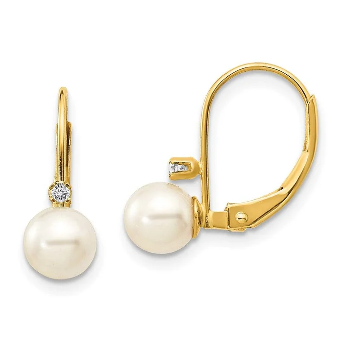14k 5-5.5mm Pearl & Diamond Leverback Earring Mounting
