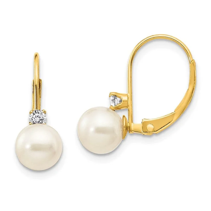 14k 6-6.5mm Pearl & Diamond Leverback Earring Mounting