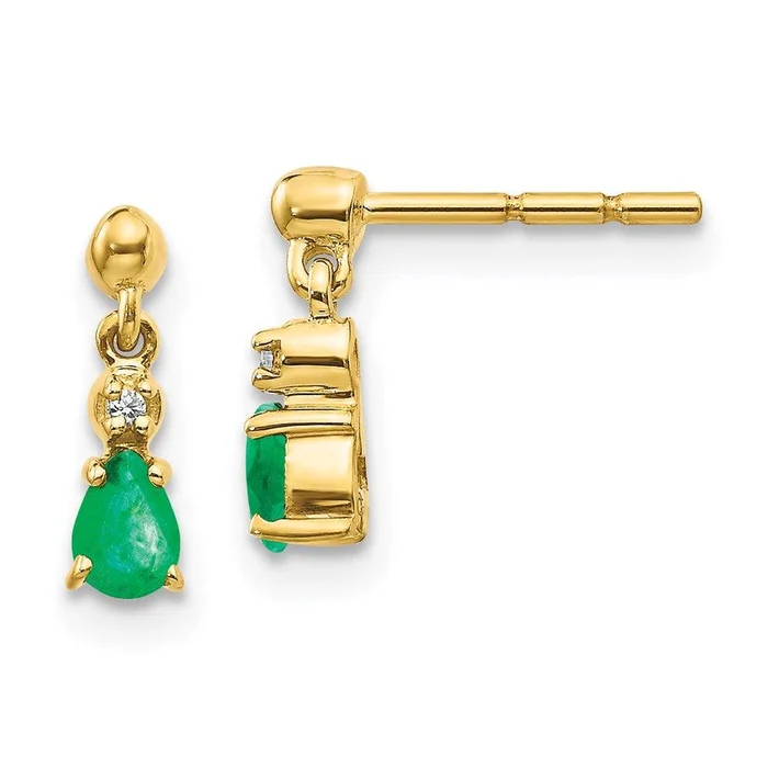 14k Gold Emerald & Diamond Dangle Earrings