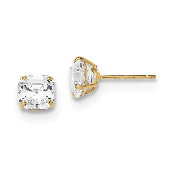 14k Polished 6×6 Asscher Cut CZ Studs Post Earrings