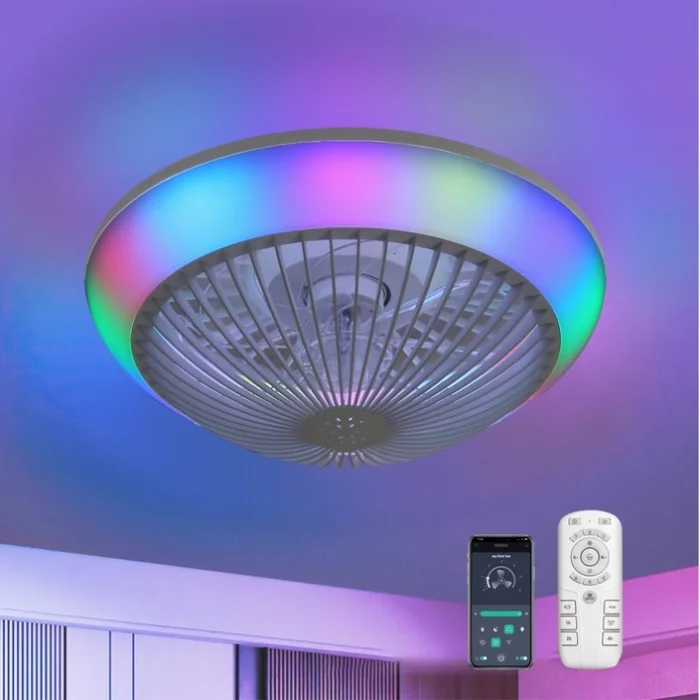 15 Inch RGB Dimmable Led Enclosed Ceiling Fan with Light Modern Bladeless 6 Speed Remote Control for GL-W934P262269