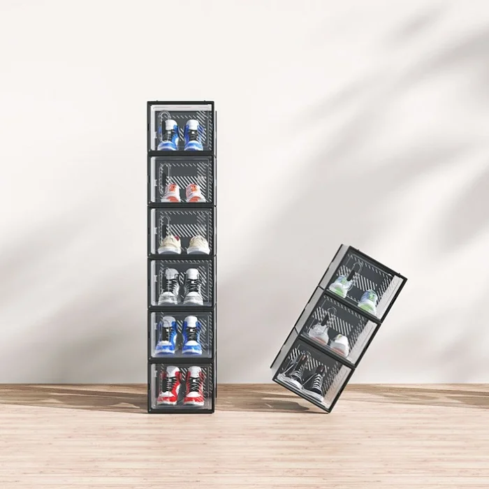 18-Piece Medium Black Plastic Mesh Shoe Box Set – 35.00*25.00*19.00cm, Modular Design for Home 06037531