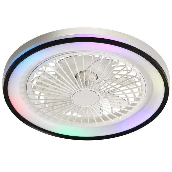 19 Inch RGB Dimmable Led Enclosed Ceiling Fan with Light Flush Mount Bladeless 6 Speed Remote GL-W934P262275