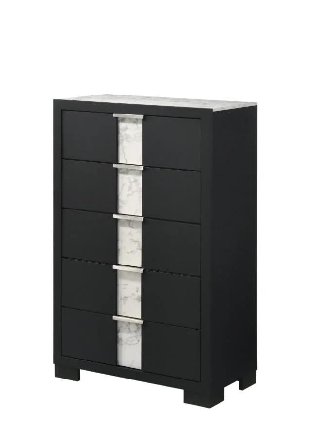 1pc Contemporary Black Finish Chest Five Drawers Metal knobs Black White Bedroom Wooden Furniture GL-B011P255266