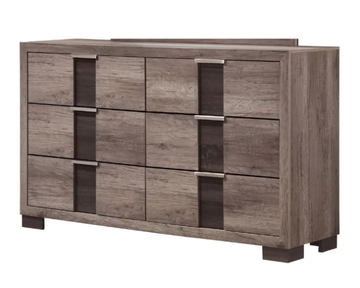 1pc Contemporary Dresser Six Drawers Metal knobs Brown Finish Bedroom Wooden Furniture GL-B011P255271