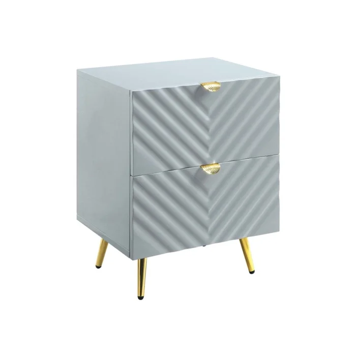 2 Drawers MDF Nightstand in Gray High Gloss Finish GL-B016P257195