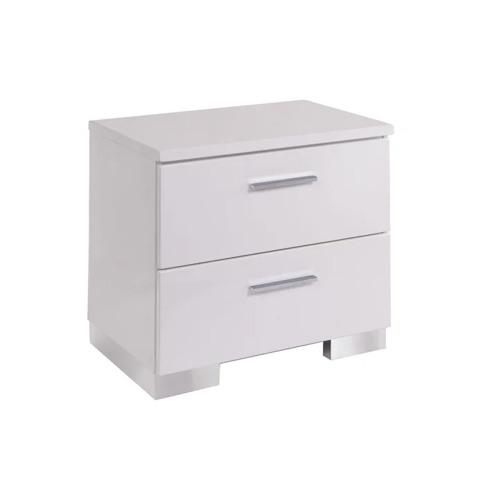 2 Drawers Nightstand with Chrome Legs, White GL-B016P253012