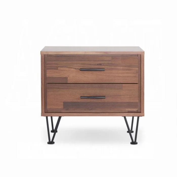 2 Drawers Nightstand with Metal Legs, Walnut GL-B016P253802