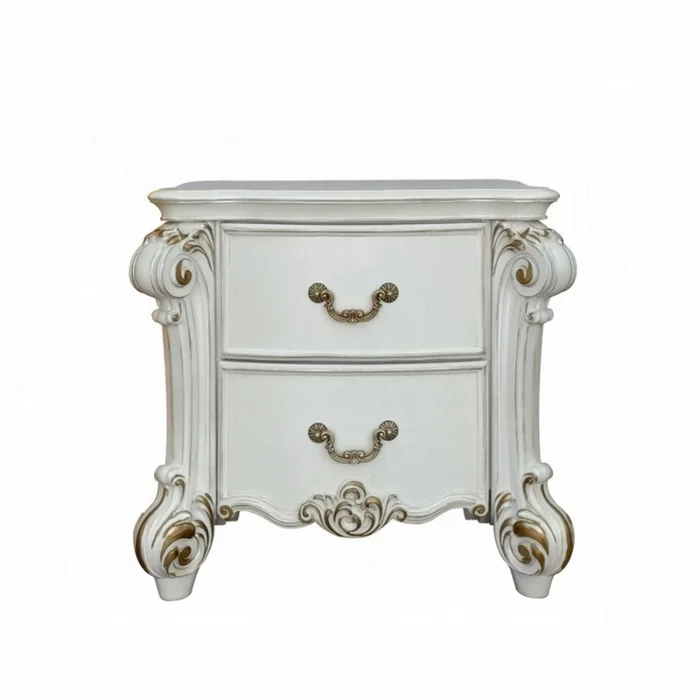 2 Drawers Nightstand with Oversized Scrolled Leg, Antique Pearl GL-B016P257256