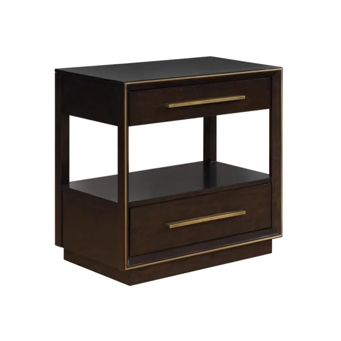 2 Drawers Nightstand with Shelf in Smoked Peppercorn Finish GL-B016P255632