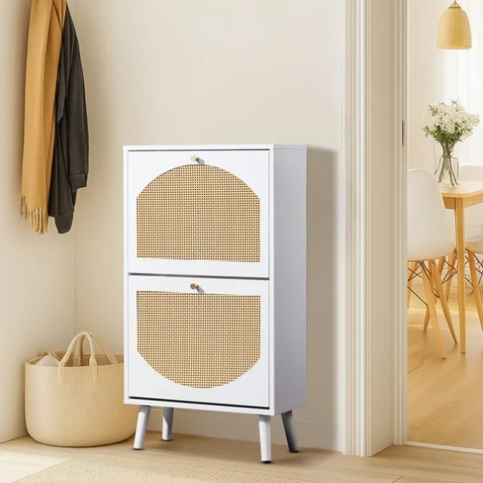 2 dump buckets with high-leg arched rattan shoe cabinet particle board + plastic rattan 54*24*98cm 76681799