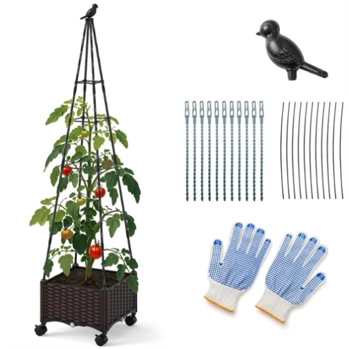 2-in-1 garden bed with plant boxes and trellis 47957466