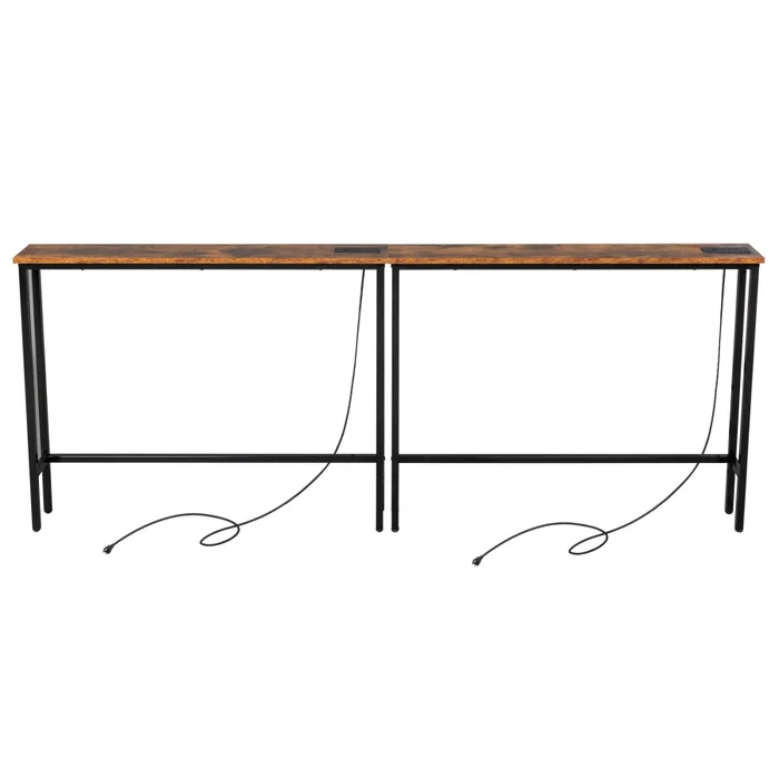 2 Pack 39.4″ Narrow Console Sofa Table with Power Outlets and USB Ports, Long Couch Table with Metal 27547211