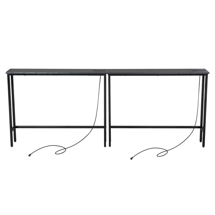 2 Pack 39.4″ Narrow Console Sofa Table with Power Outlets and USB Ports, Long Couch Table with Metal 80830381