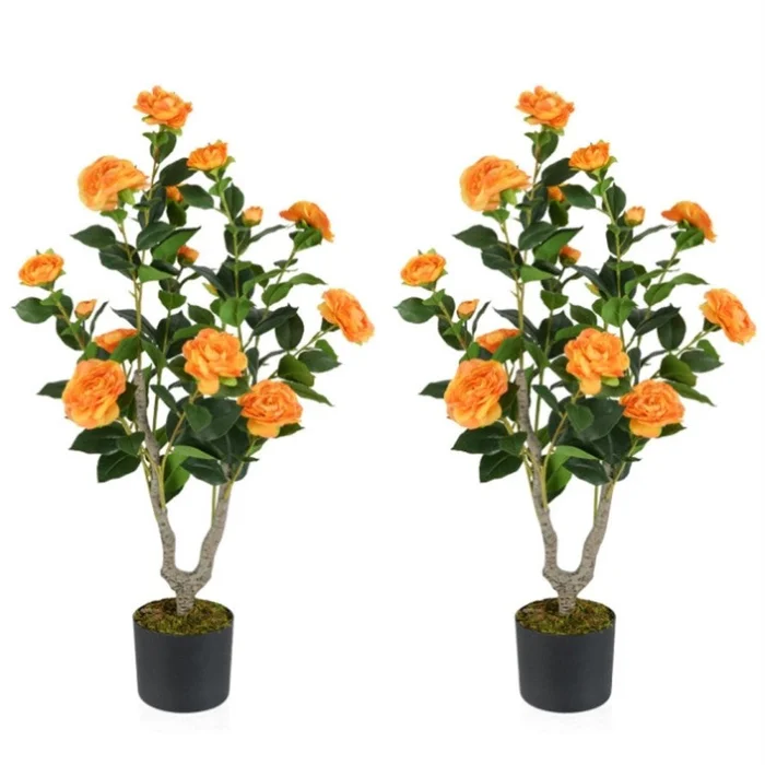 2 Pack Orange Artificial Camellia Tree with Blooming Flower 47174878