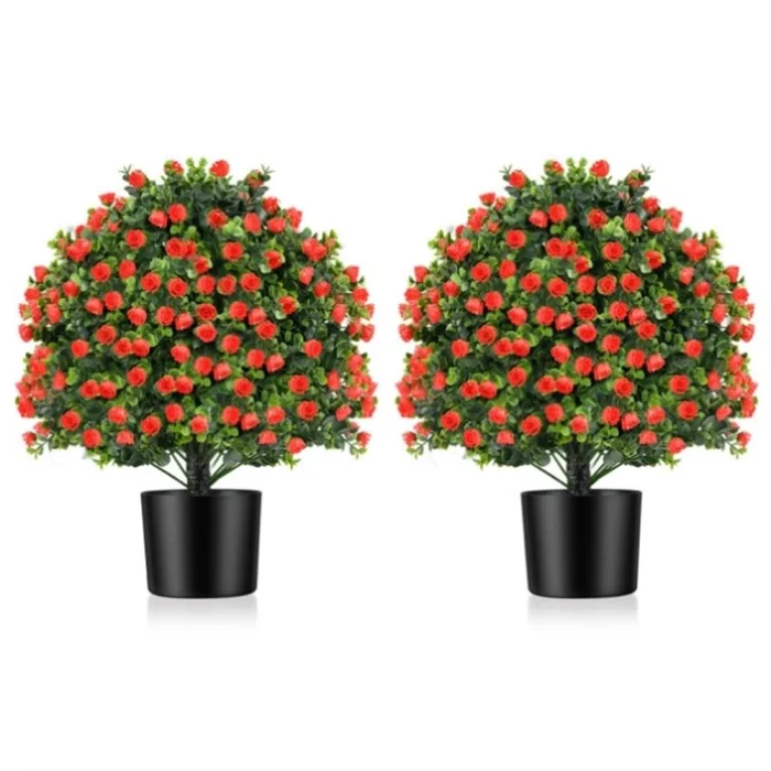 2 PCS Red Artificial Rose Topiary Ball Tree 62400350