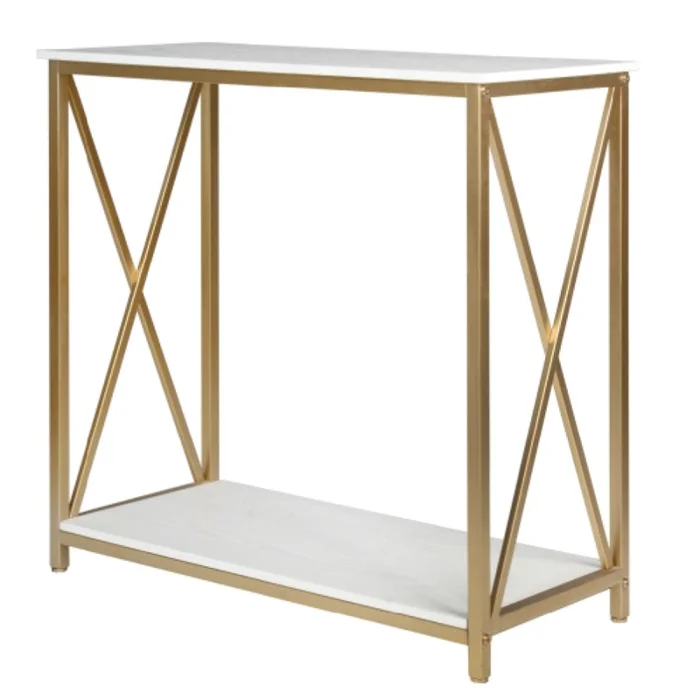 2-Tier Console Table, Gold Sofa Entry Table with White Top and Gold Metal Frame for Home 58656376