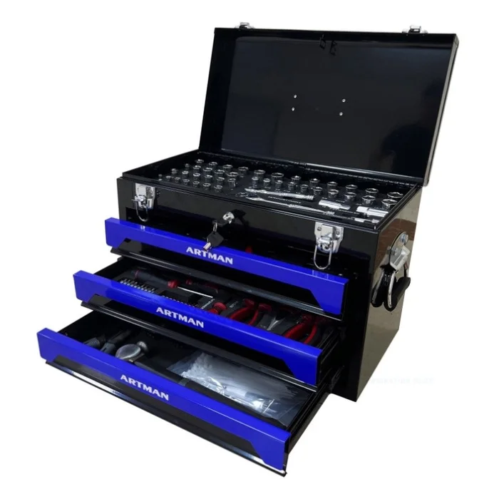 20” Portable 3-Drawer Steel Toolbox, 4 Layers of Tools with Metal Latches, with Top Storage Tray GL-W1102111196