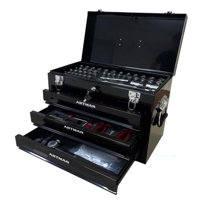 20” Portable 3-Drawer Steel Toolbox, 4 Layers of Tools with Metal Latches, with Top Storage Tray GL-W1102111197