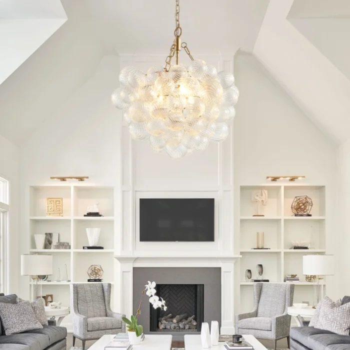 20-Inch Gold Pendant Light Chandelier with Threaded Clear Glass Globe Shade – Adjustable Height, GL-W1340P251915