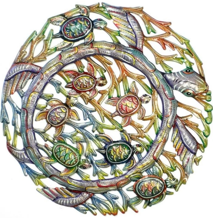 21 inch Sea Turtle Haitian Metal Indoor Outdoor Nautical Wall Art