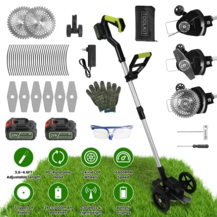 21V Electric Weed Edger Cordless String Trimmer Grass Mower Eater Bush Cutter with 16800RPM 2x 90821869
