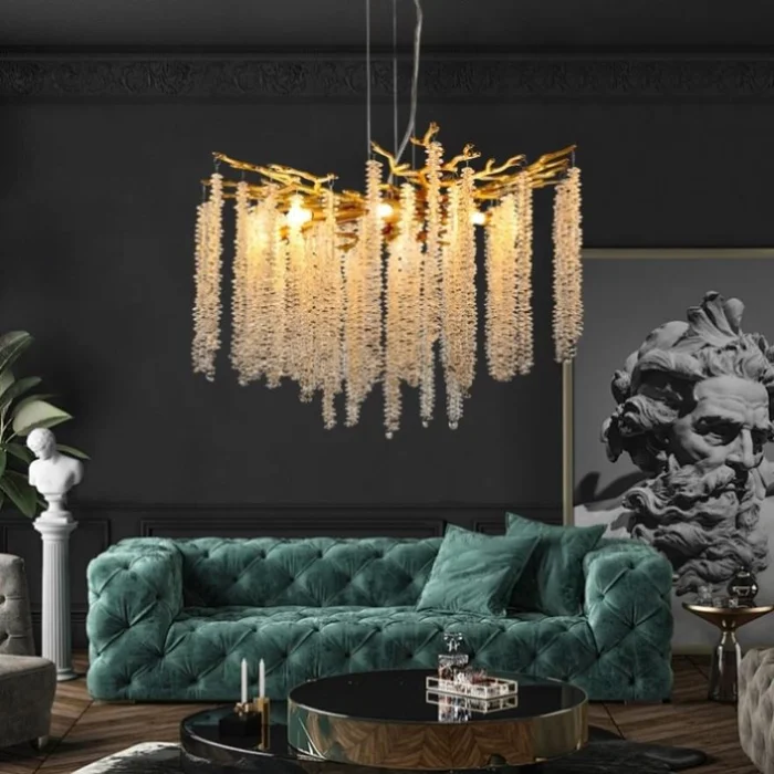 23.6-inch Modern Golden Pendant Light with Cascading Crystal Strands, Ideal for Living, Dining GL-W1340P232978