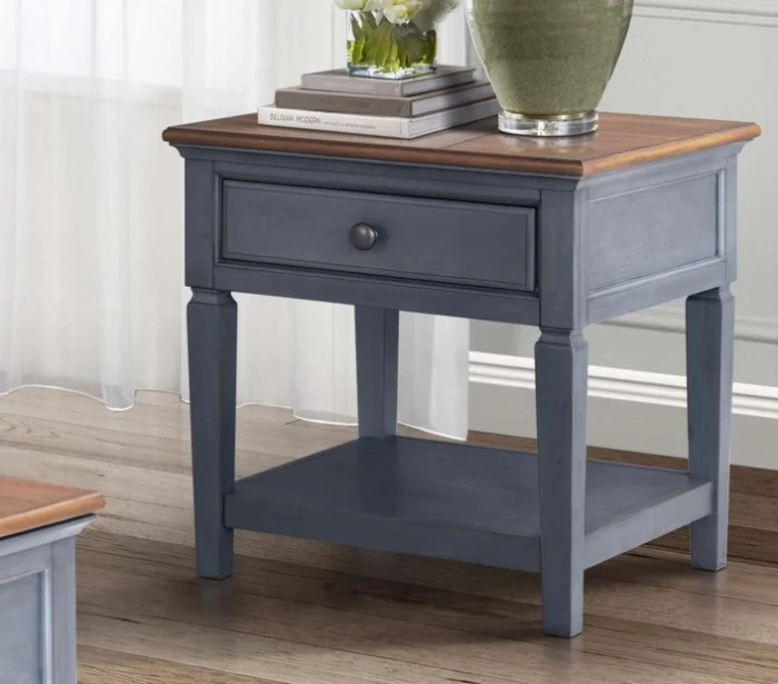 24 inch End Table, No Assembly Required, Corduroy Blue Finish GL-B108P193074