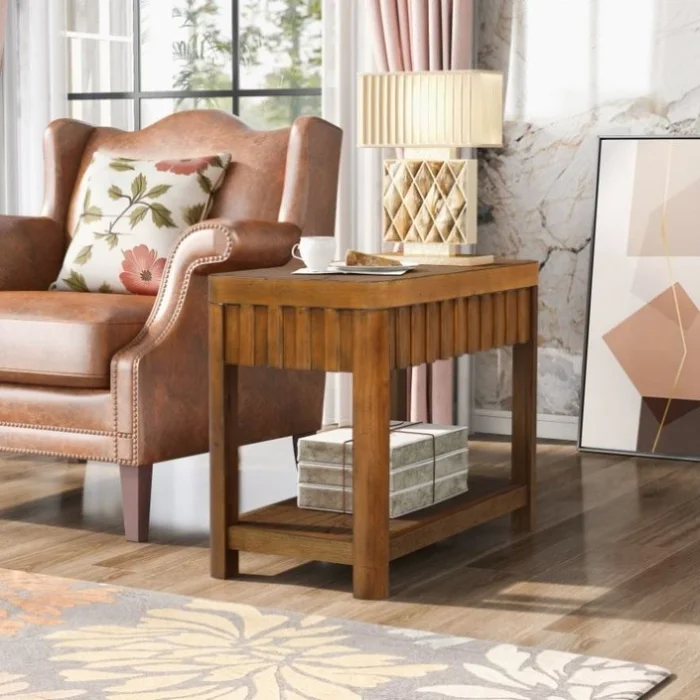 25” Rectangular Farmhouse End Table with Storage Shelf, Sofa Side Table with Solid Wood Legs for GL-W1202P177312
