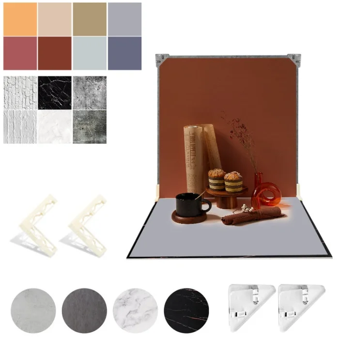 2pcs 40cm Double-Sided Background Board + 7pcs Backdrop Paper Photography Props Set, Spec: Set 1