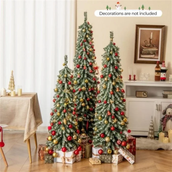 3-Piece Slim Pencil Christmas Tree Set – 216+302+505 Branch Tips, Simulated Snow 90263291