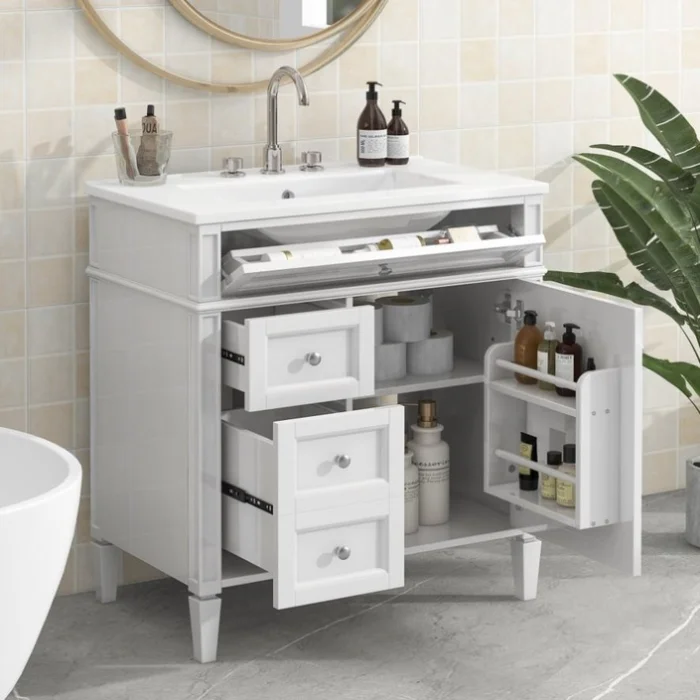 30” Bathroom Vanity with Top Sink, Modern Bathroom Storage Cabinet with 2 Drawers and a Tip-out GL-N710P206904K