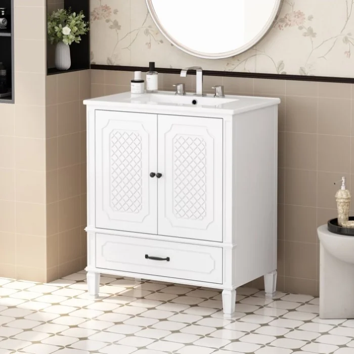 30″ Bathroom Vanity with Sink Vintage Style, Multi-functional Storage Space, Door Shelf, GL-N759P218644K