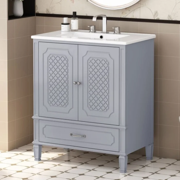 30″ Bathroom Vanity with Sink Vintage Style, Multi-functional Storage Space, Door Shelf, GL-N759P218644E