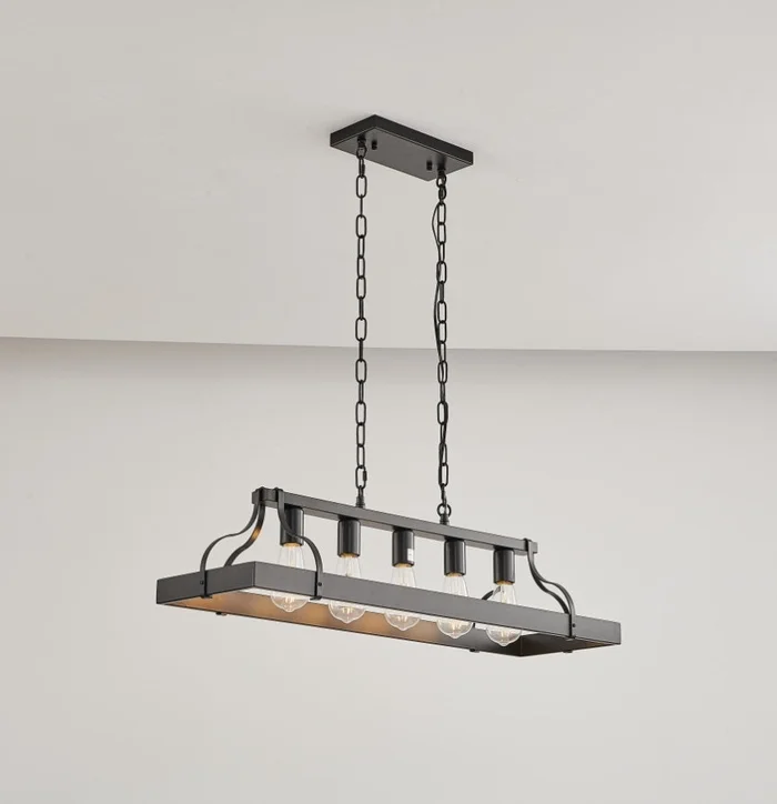 33.7-Inch Black Industrial Pendant Light with 5 E26 Bulb Sockets, Adjustable Chain Height – Modern GL-W1340P251925
