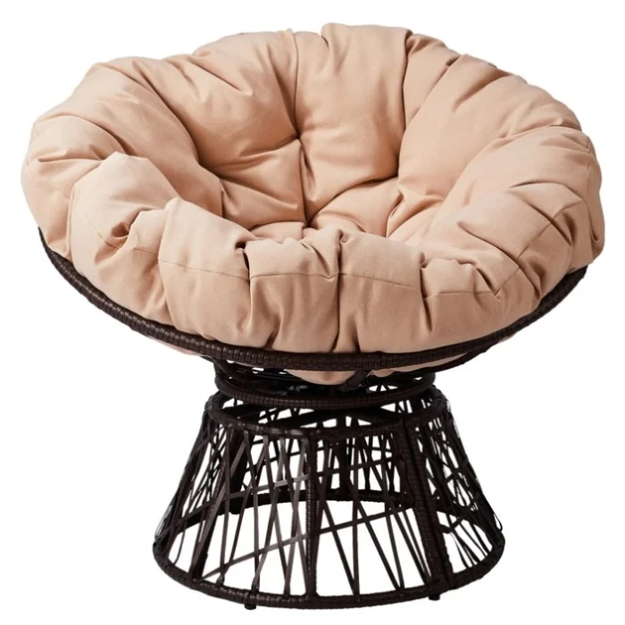 38″ Ergonomic Swivel Wicker Papasan Chair with Thick Tufted Cushions, 360 Degree Rotatable Chairs 26512549