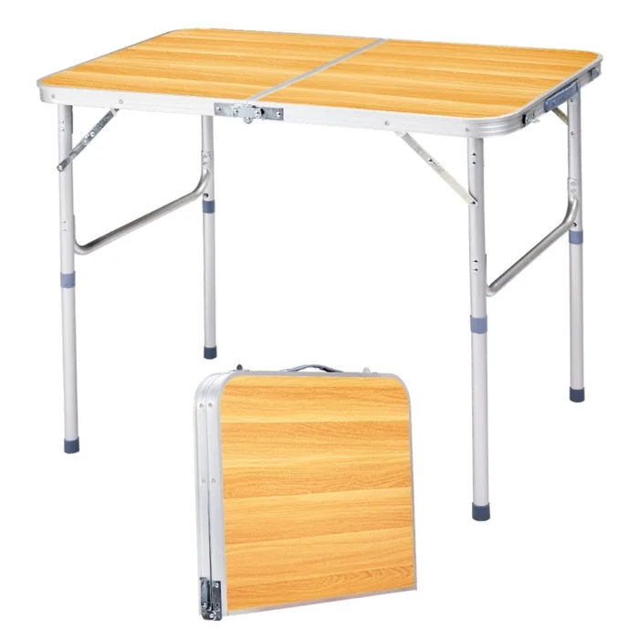 3ft Aluminum Alloy Folding Table wood grain color 07929518