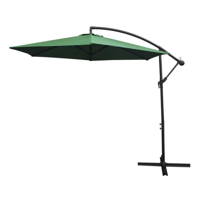 3m Cantilever Garden Parasol Banana Hanging Umbrella Winding Crank Shade Patio Outdoor Sun Shade Tilt UV Protection | Green Square Base